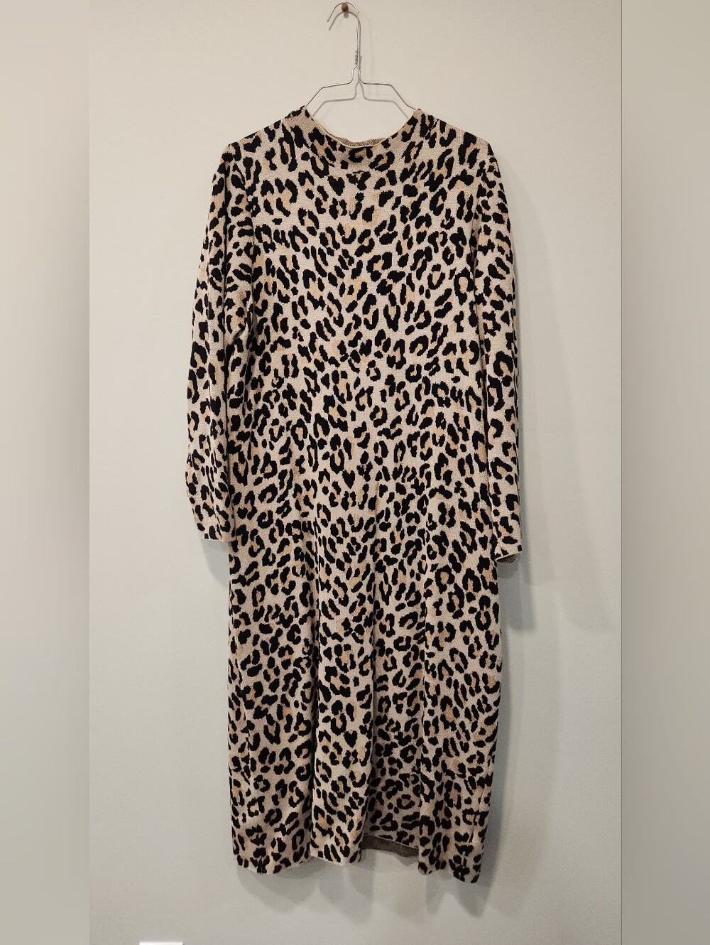 Nina Leonard Beige and Black Leopard Print Long Sleeve Sweater Dress Sz 1X